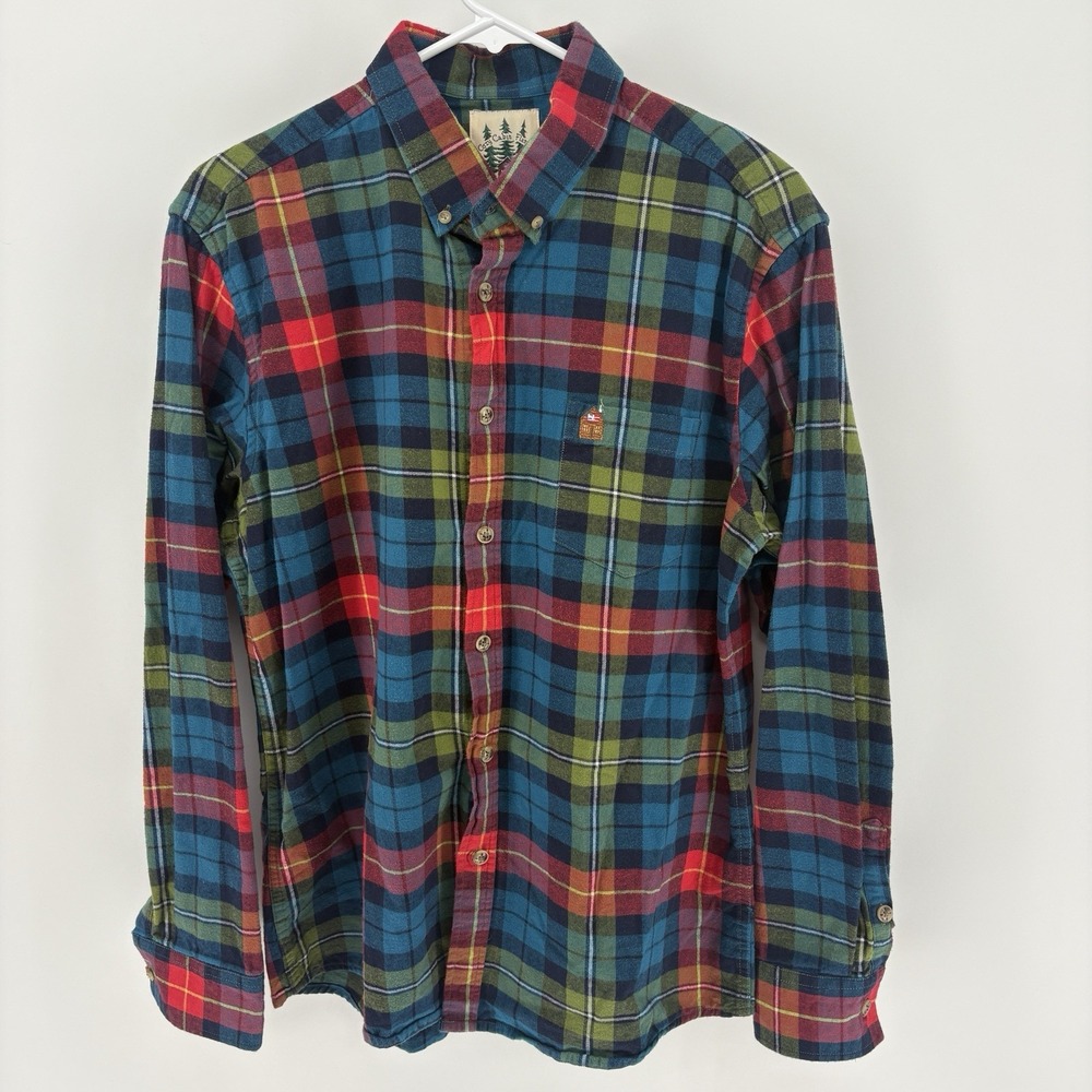 Kiel James Patrick Mens L Cozy Cabin Plaid Flannel Shirt 100% Cotton Embroidered